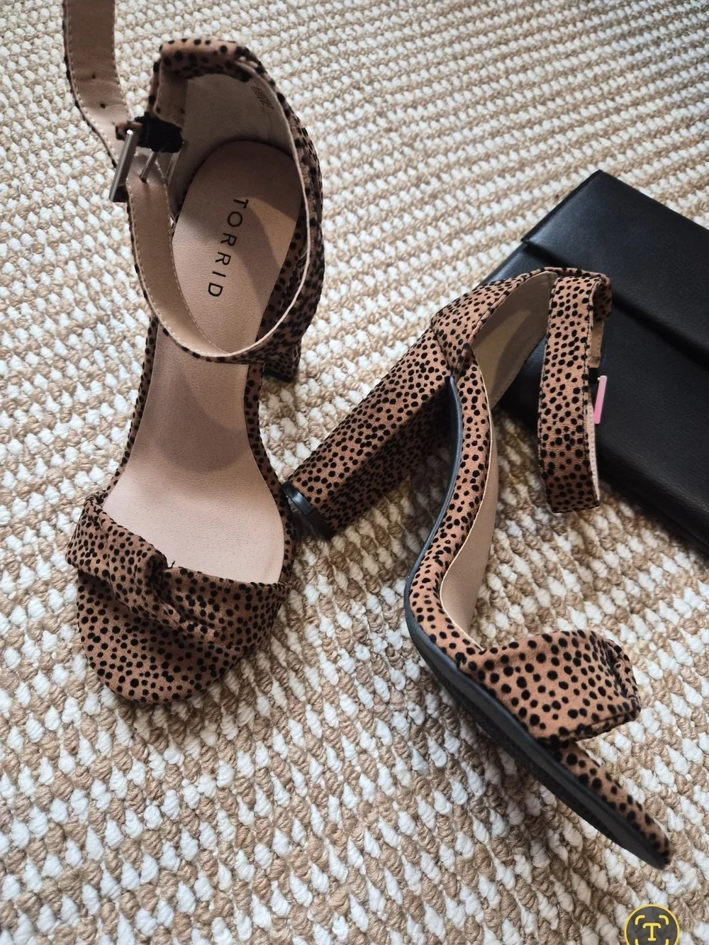 torrid Tan and Black Spotted Block Heel Sandals